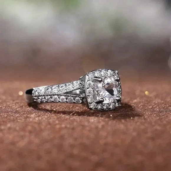 ▶NEW LUXURY 14K WHITE GOLD SQUARE GEM DIAMOND ENGAGEMENT RING FOR WOMEN, K774 - Picture 5 of 6